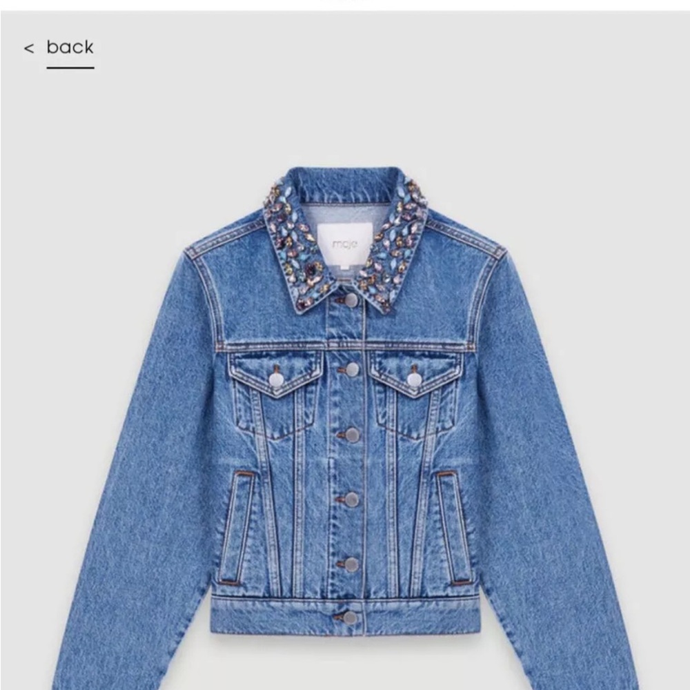 Maje Blue Denim Jacket with Embellished Collar